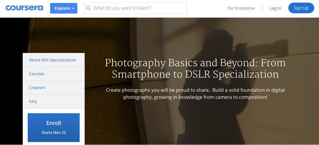 Les bases de la photographie et au-delà, de Coursera